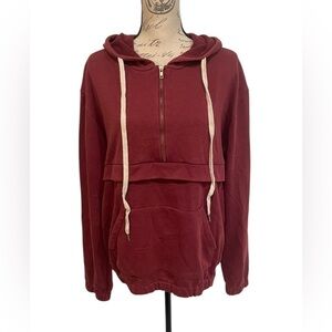 POL Partial Zip Pullover Hoodie Burgundy Oversized Sweatshirt L
